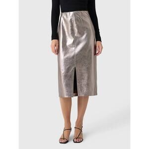 Brochu Walker Esme Metallic Vegan Leather Midi Skirt in Mica Metallic XS